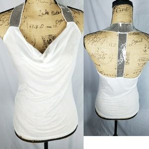 Drape Neck Sequin Bling T-Back Tank!